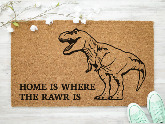 Dinosaur T-Rex Home Is Where The Rawr Is Doormat - Funny Welcome Mat Custom Door Housewarming Gift