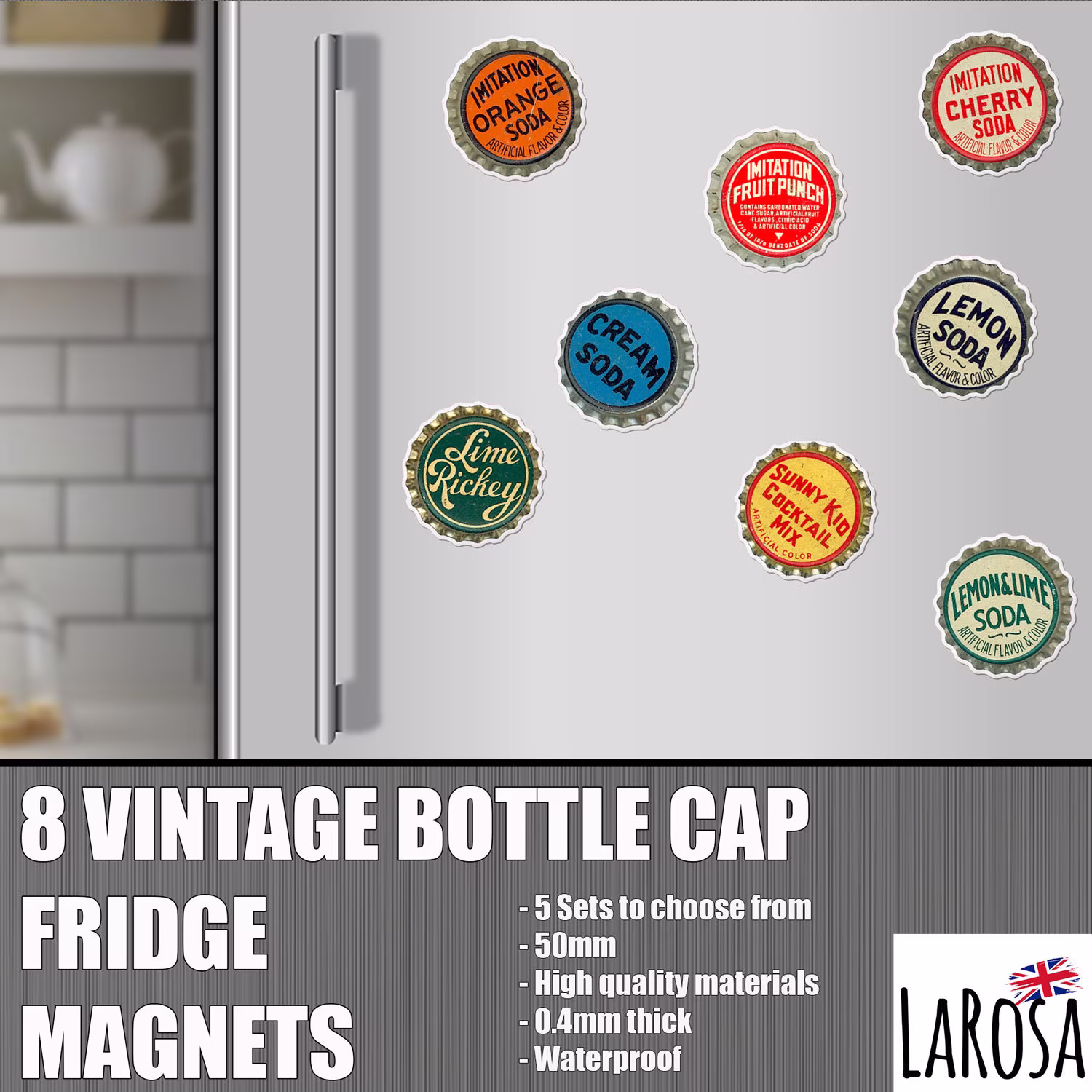 Sets Of 8 Vintage Bottle Cap Fridge Magnets. 5 Sets To Choose From | Magnets Retro
