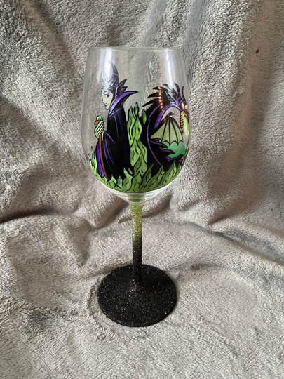 Maleficent & Dragon Handpainted Wine Glass