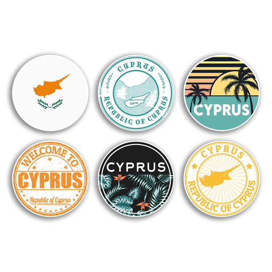 6 X 10cm Cyprus Vinyl Stickers - Cypriot Yellow Country City Travel Map Flag Holiday Luggage Men Women Boys Girls Design Gift #78838