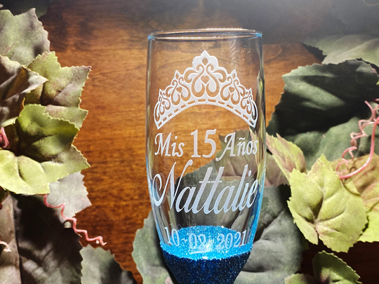 Quinceañera Champagne Flute~ Quinceanera Glasses Tiara Flutes Flute With Glitter