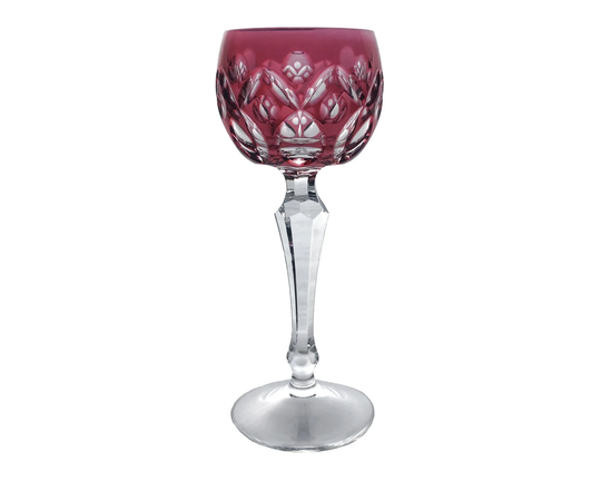 Vintage Cranberry Red Wine Glass Goblet Hock Cut-To-Clear Crystal Peill + Putzler Glashüttenwerke Düren North Rhine-Westphalia Germany 1960S