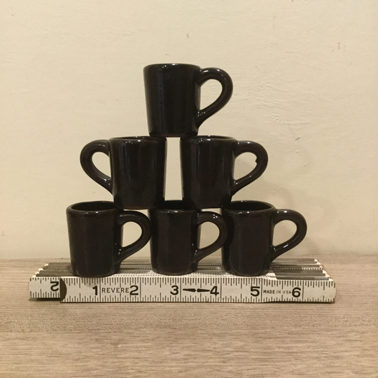 Set Of 6 Dark Brown Glazed Redware Mug Shot Glasses 3/4 Ounce Capacity Made in Japan Unique Miniature Mugs Barware Gift