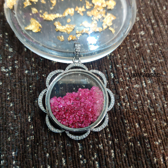 Natural Ruby Shaker Diamond Pendant Sterling Silver 925 Jewelry, Handmade Pendant, Size - 44x40mm, Pave Setting Diamonds Necklace