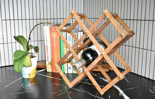 Vintage Wood Expandable Wine Rack, Five Bottle Holder, Tabletop Rack | W120