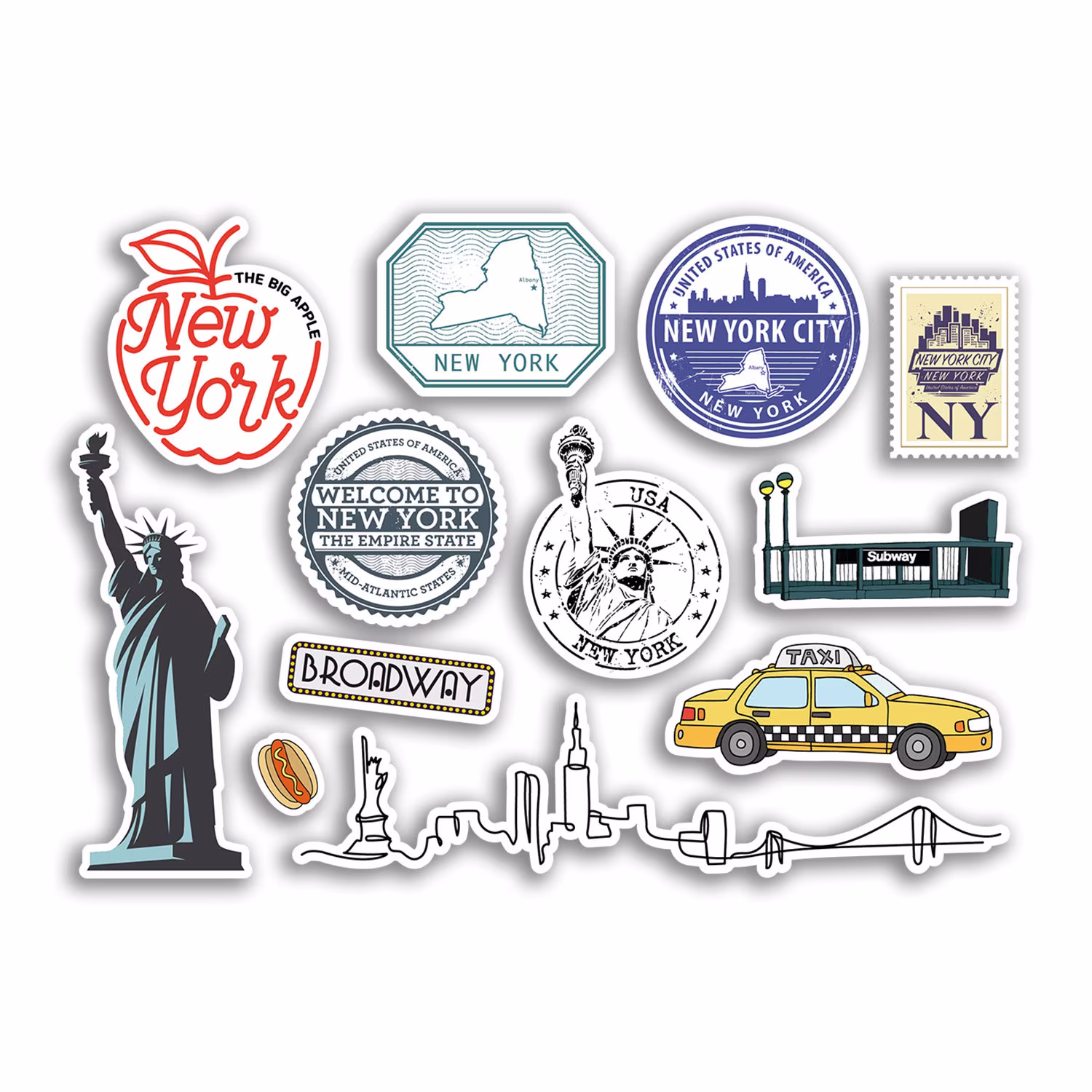 A5 Sticker Sheet New York Landmarks Vinyl Stickers - Nyc America City Map Airport Stamp Skyline Flag Travel Holiday Culture Aesthetic #78493