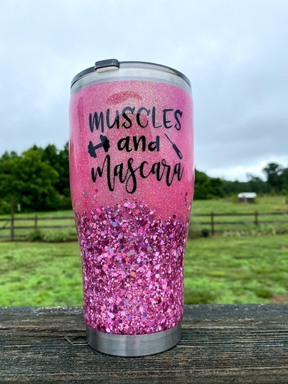 Muscles & Mascara Tapered Glitter Tumbler