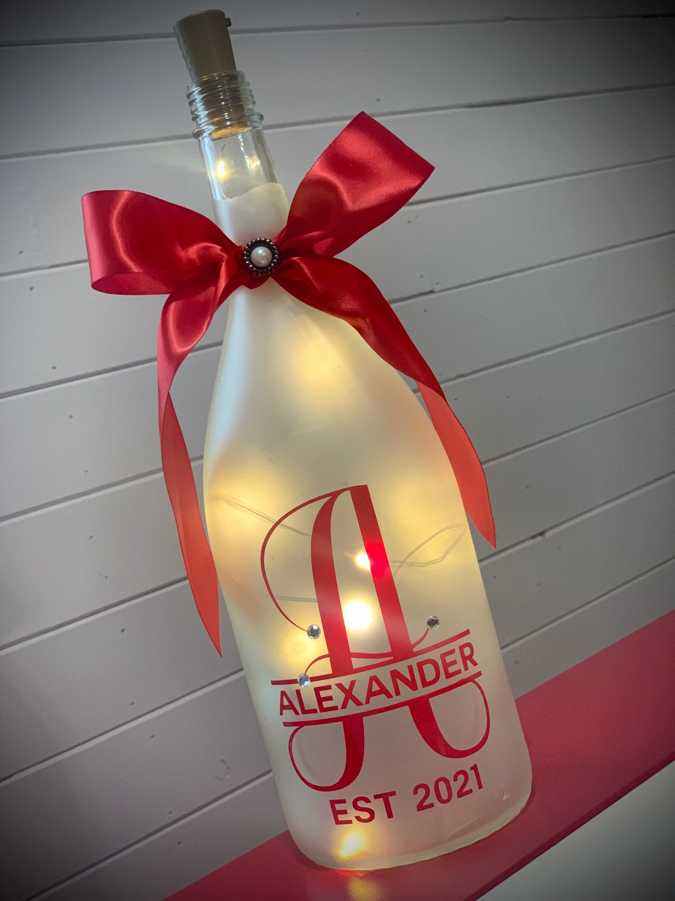 Split Monogrammed Wine Bottle Lamp|Light Up Bottle|Custom Lamp|Last Name Gift|Monogram Gift|Personalized Gift|Last Established Lamp