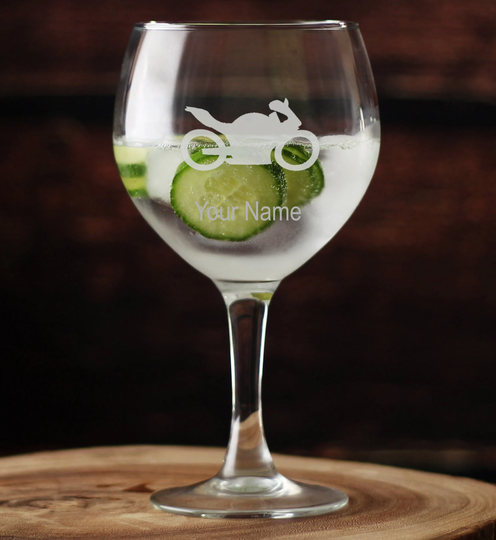 Motorbike Personalised Gin Glass Large Balloon Gin Glass - Hand Etched Gift Bartender07