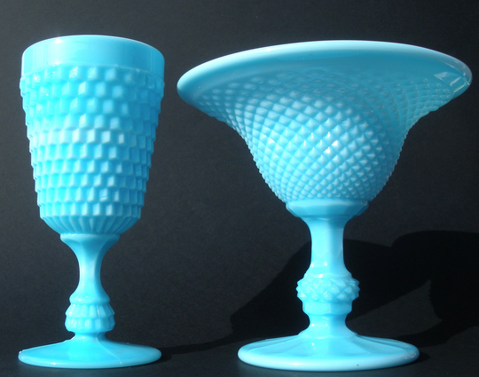 Decorative 1960's Blue Milk Glass Pressed Hobnail Wine & Cocktail