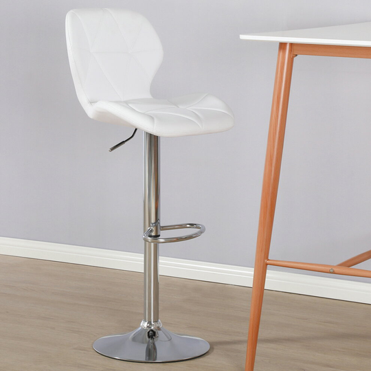 (PU Leather White) Charles Jacobs Diamond Style Adjustable Breakfast Bar Stool with Footrest
