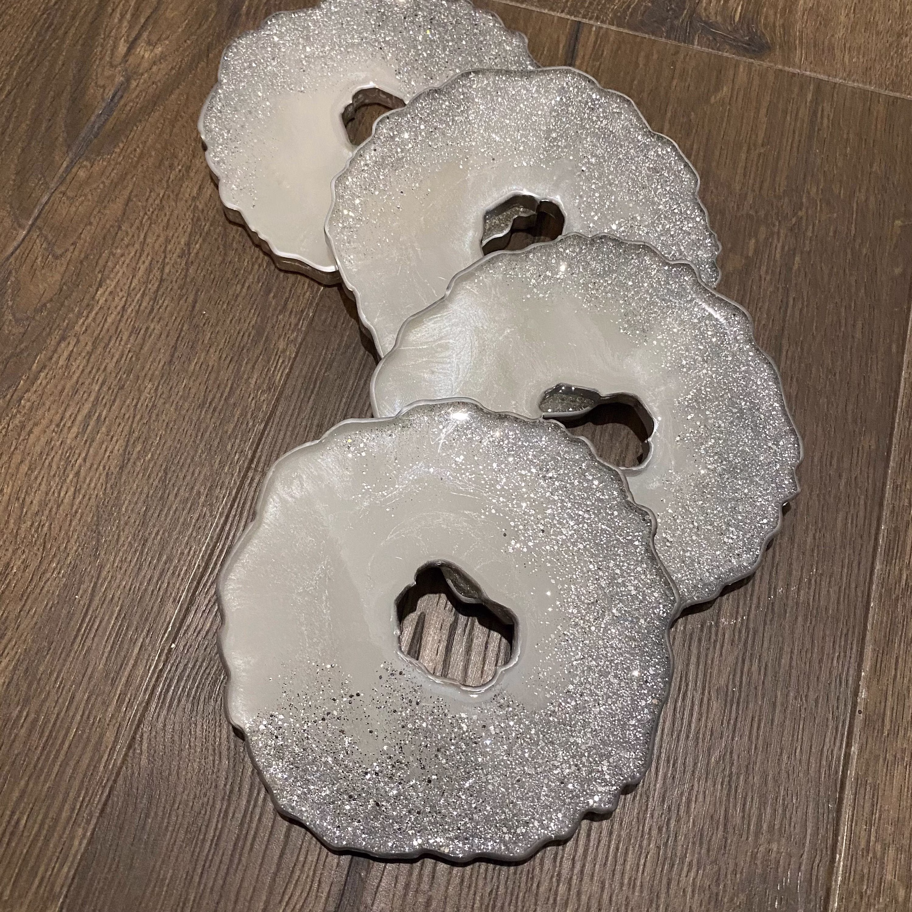 Set Of 4 Resin Coasters, Home Decor, Gift, Dining, Drink, Tea, Coffee, Cups, Wine Glass, Mat, Table, Geode, Xmas, Mugs, Party