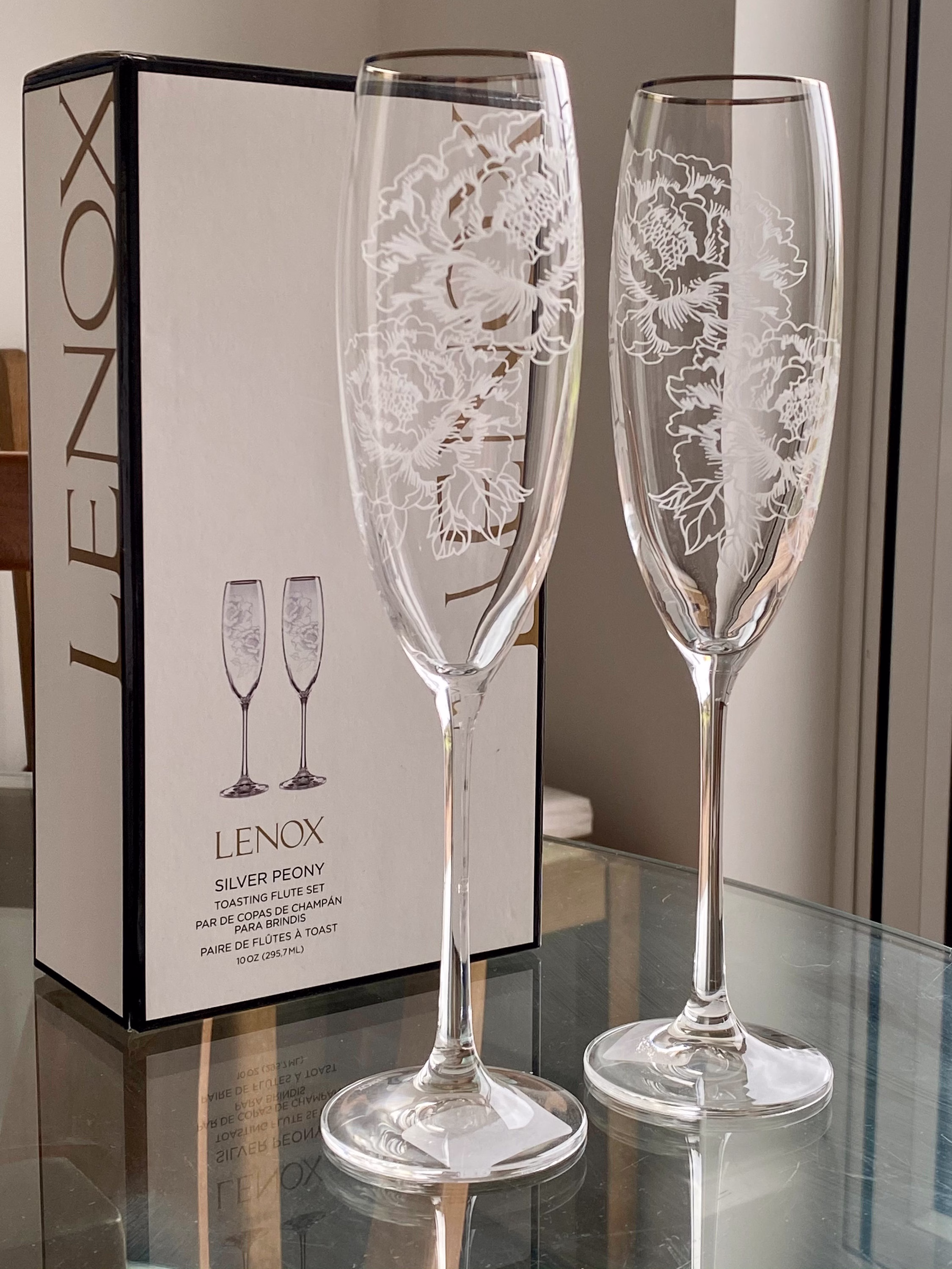 Silver Peony Champagne Glass, Box Of 2