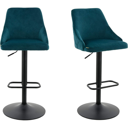 Luxury Teal Padded Velvet Fabric Kitchen Bar Stools UK Set of 2