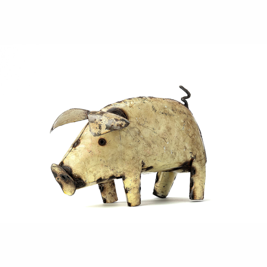 Handcrafted Recycled Metal Pig Garden Sculpture - Reclaimed Materials