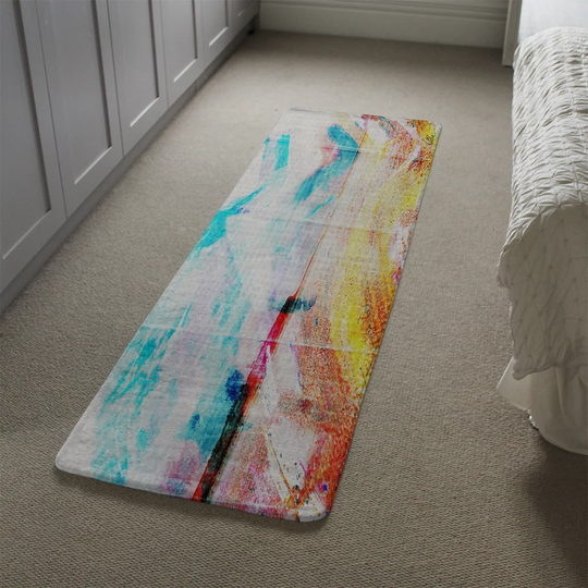 Mathewson Beach View Cliffs Designer Shaggy Turquoise/Yellow/Grey Rug