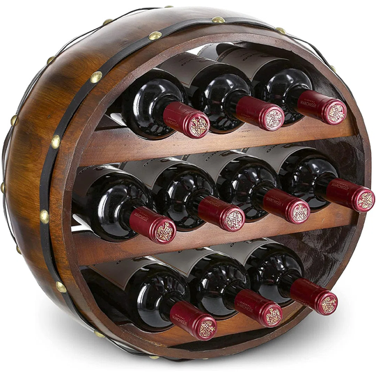 Wine Rack - Vintage Wall Mounted Barrel Wine Holder For 10 Wine Bottles, Decorative Wall Mounted Bottle Rack, Vintage Wall Wine Storage Shelf Organize