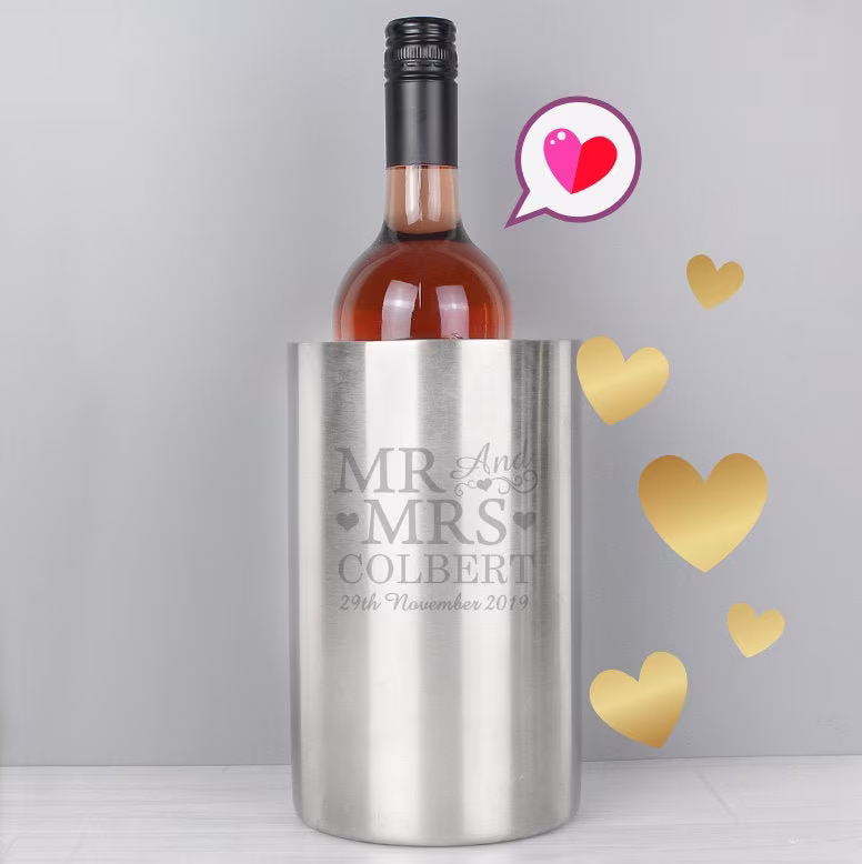 Personalized Stainless Steel Wine Bucket Mr & Mrs Personalised Ice For Engraved Decorative Cooler, Wedding Gift Couples