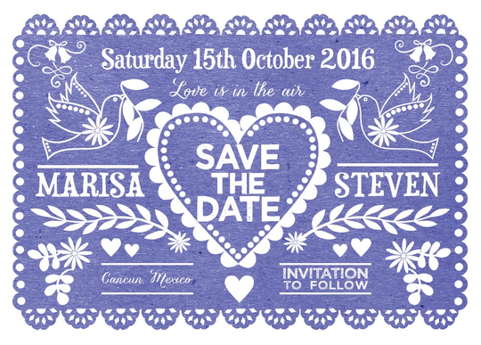Indigo Blue Papel Picado Mexican Bunting Wedding Save The Date Cards