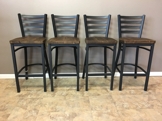 A Set Of 4 Reclaimed Wood Seat With Ladder Back Metal - Free Shipping -25 Inch High Barstool