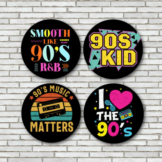 Set Of 4 Large 1990S 90's Magnets Or Pinback Buttons 2.25