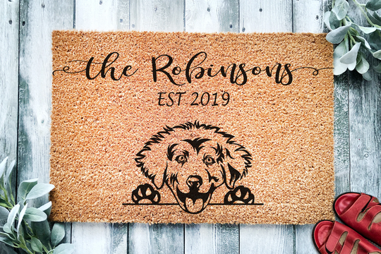 Great Pyrenees Dog | Personalized Doormat Custom Welcome Mat Housewarming Gift Closing Last Name Door Puppy