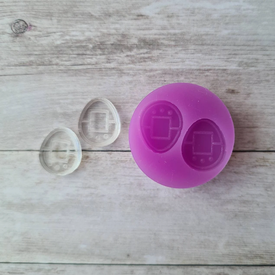 stud Earrings Resin Mold - 15mm Egg Game Mold, Retro Mould, Flexible Silicone Polymer Clay Supplies, Supplies