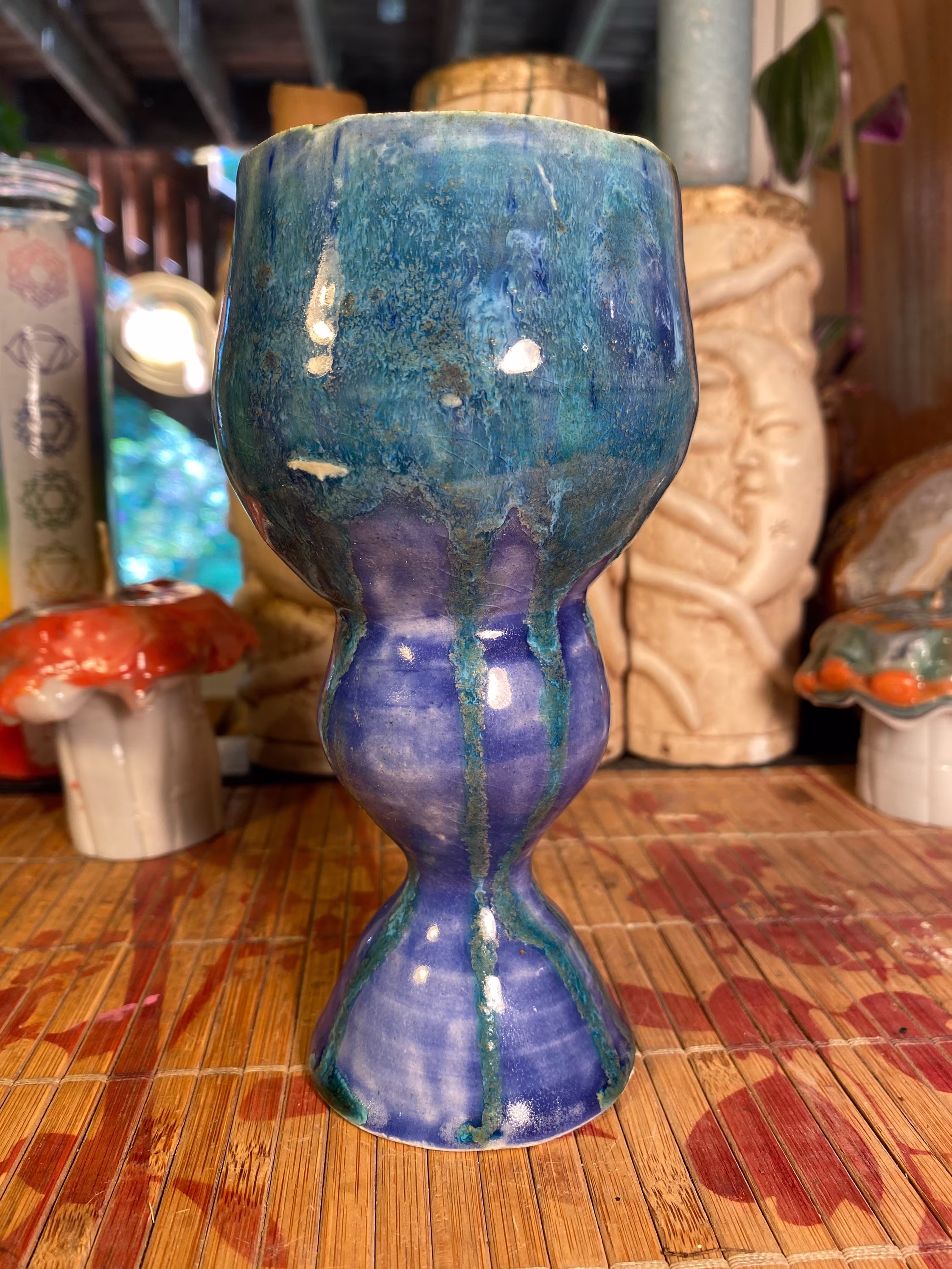 Beautiful Blue Goblet, Big Wine Glass, Chalice, Fairy Handmade Goblet