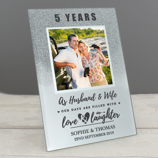 Any Number Anniversary Personalised 4 X Glitter Glass Photo Frame , 1st 5Th 10Th 15Th 20Th 25Th 30Th 40Th 50Th Anniversary