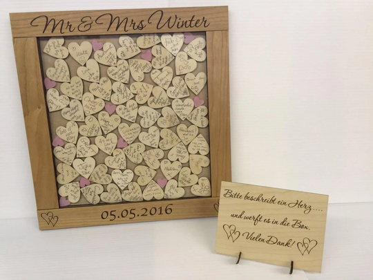 Personalised Luxury Cherrywood Light Pink Hearts Drop Box Wedding Guest Book Rustic Vintage Guestbook Alternative Wooden Dropbox