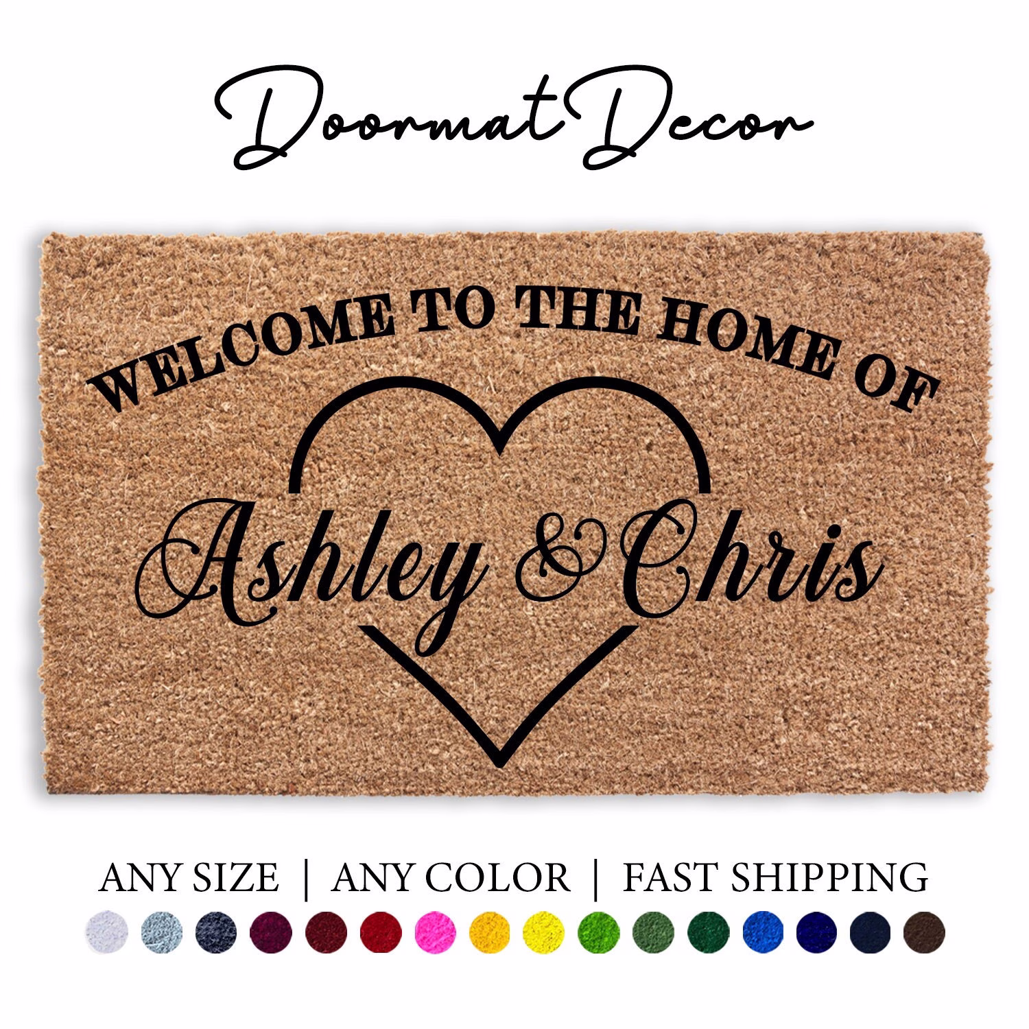 Personalized Wedding Engagement Doormat, Flocked Coir Door Mat, Outdoor Welcome Rug, Gift, To The Home Of, Heart