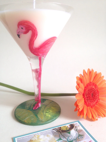 Flamingo Candle, Cocktail Glass Flaming Gift Idea, Fragrance Pink Eco Soy Wax Fun Friend