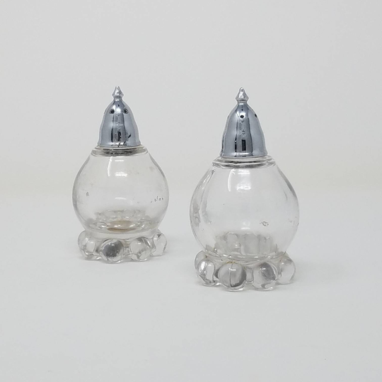 Imperial Candlewick Glass Salt & Pepper Shakers, Metal Tops. Heavier-Weight Glass