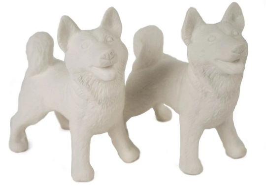 Siberian Husky Handmade Unpainted Ceramics Cruet Set Mini Unglazed | 8cm X 9cm