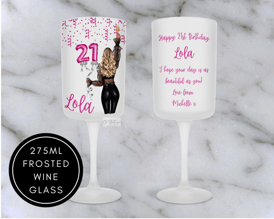 Personalised Birthday Girl Wine Glass - Hot Pink Balloons Gift For Bestie, Bff, Best Friend, Sister, Niece