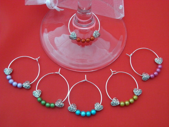 Set Of 6 Handmade Bright Celtic Hearts Wine Glass Charms