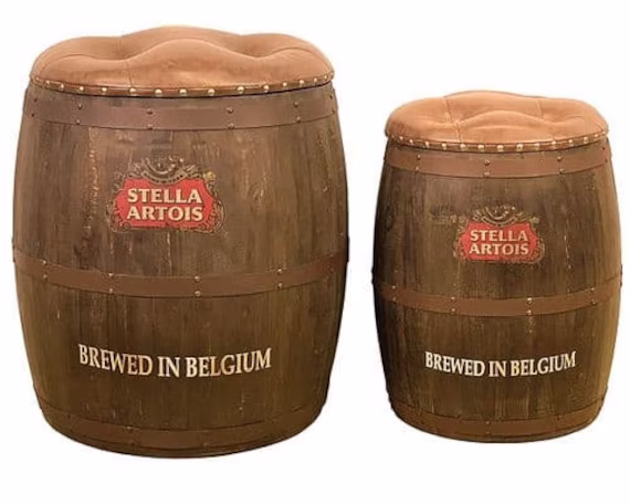 Wooden Barrel With Removeable Padded Seat For Storage -2 Sizes - Belgian Beer