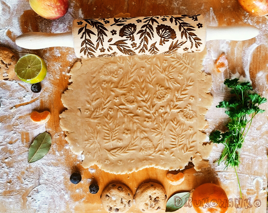 Spring Field Flowers Rolling Pin Embossed, Cookies, Cookie, Roller, Laser Engraved, Gift, Christmas, Fondant, Dought, Biscuit, Pastry