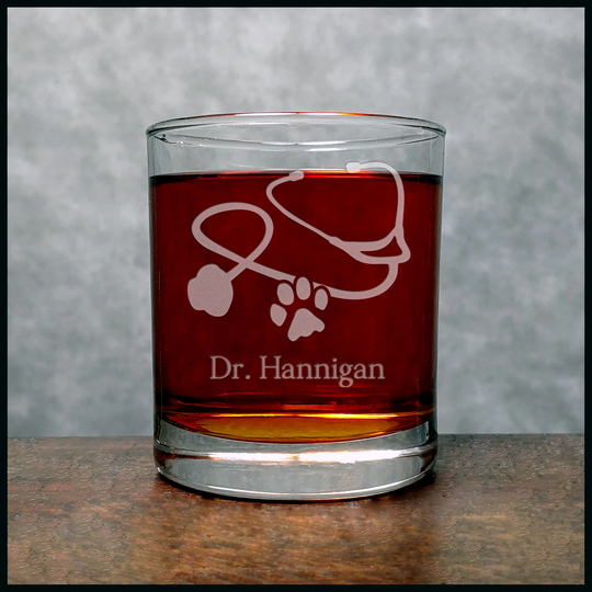 Veterinarian Engraved 11.2Oz Whiskey Glass - Stethoscope & Paw Deeply Etched Rocks Personalized Gift Free Personalization