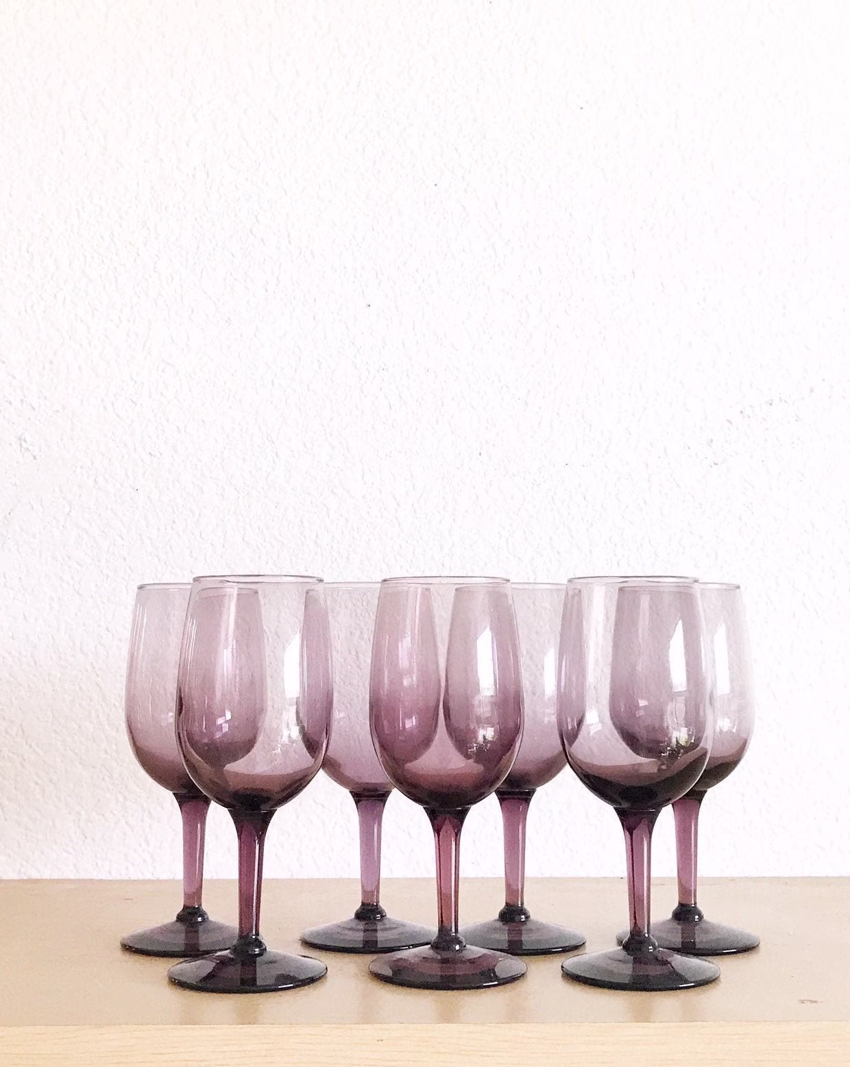Set Of 6 Libbey Amethyst Violet Purple Glass Champagne Wine Stemware/Smokey Goblets
