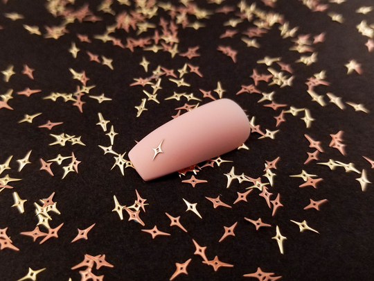5mm Gold Toned Metal Kawaii 4 Point Star Cabochons, Cute Nail Art Cabs, Resin Charms, Galaxy Space Shaker Embellishments
