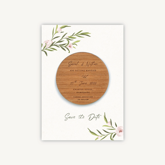 Blush Peony Wooden Magnet Save The Date