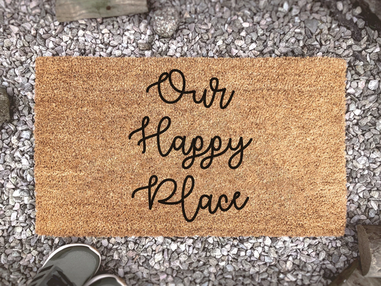 Our Happy Place Doormat - Custom Coir Welcome Mat Housewarming Gift
