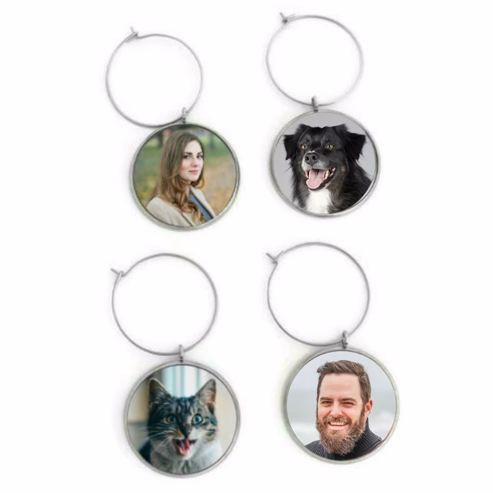 Personalized Gift Wine Charm Set, Custom Charms, Photo Gifts For Him Or Her, Lover Charms