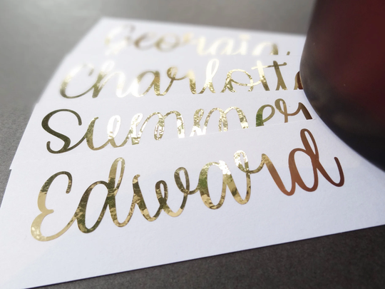 Hand Lettering, Vinyl Stickers, Name Tags, Wedding Decor, Bridesmaid Names, Foil Decal, Custom Wine Glass, Box Personalized