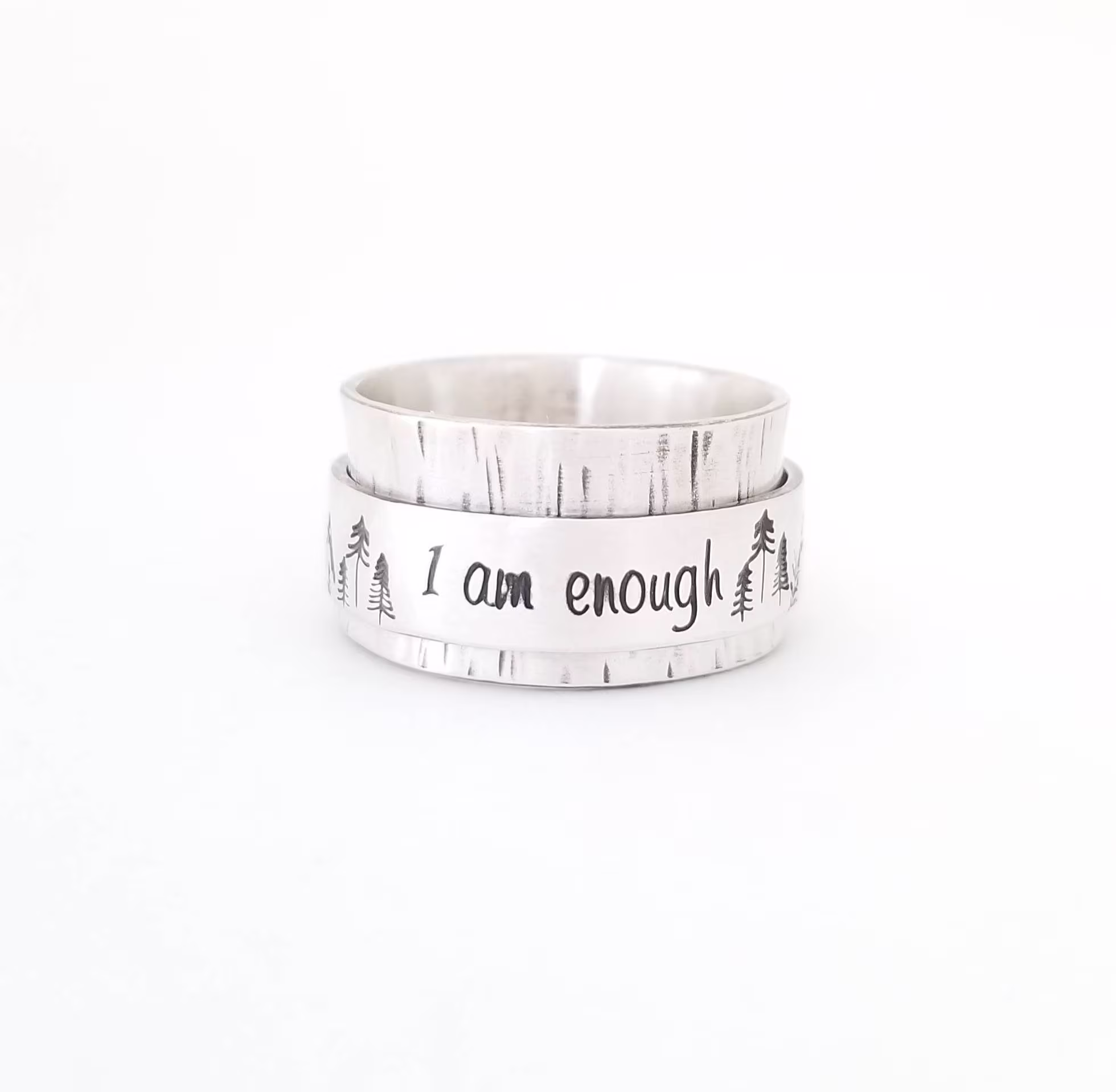 I Am Enough Spinner Ring - The Original -Silver Custom Nature Forest Mountain Tree Pine Trees Self Esteem