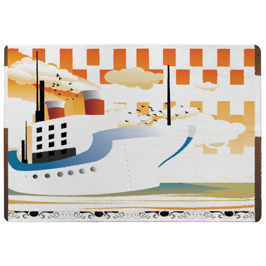 Palomares Art Deco Ship Designer Shaggy Orange/Blue/White Rug