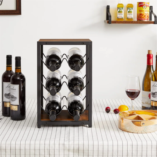Vintage Wooden Wine Rack For 6 Bottles, 3 Tier Free Standing Countertop Bottle Holder Storage Shelf For Kitchen,Cabinet,Bar,Cellar,Garden