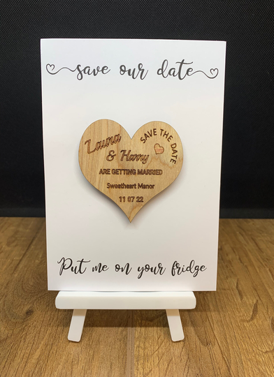 Personalised Wooden Heart Save The Date Magnet & Card