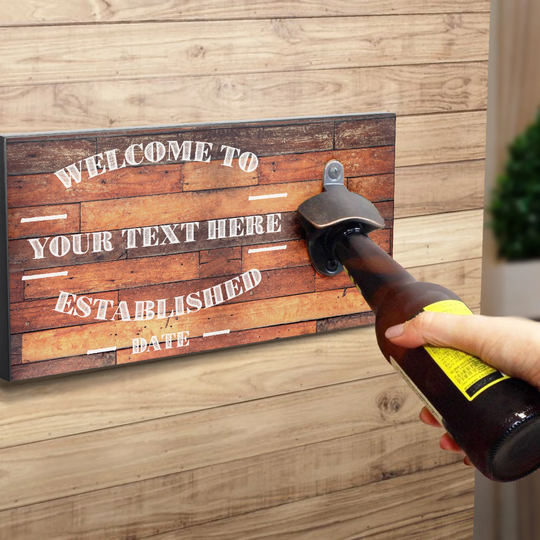 Personalised Bottle Opener Wooden Bar Sign Wall Plaque - Accessories For Home Pub Beer Gifts Him Dad Ws-A1273 Add Your Text